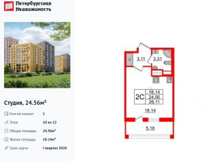 Продам квартиру студию, 24.6 м2, Санкт-Петербург, муниципальный округ Коломяги