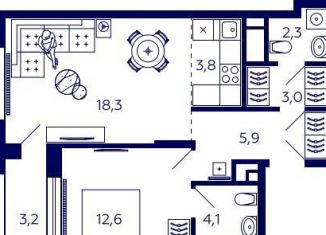 Продается квартира со свободной планировкой, 51.6 м2, Уфа, Октябрьский район, улица Энтузиастов, 7