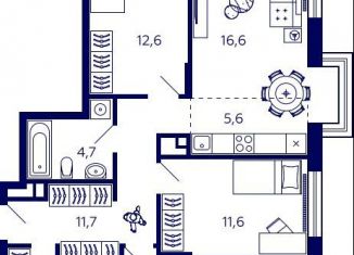 Продаю квартиру свободная планировка, 83.1 м2, Уфа, Октябрьский район, улица Энтузиастов, 7