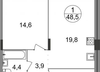 Продам однокомнатную квартиру, 48.5 м2, Московская область