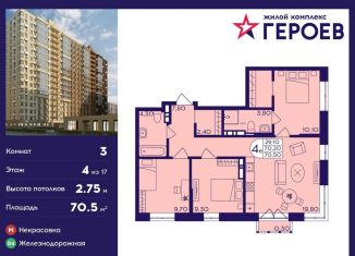 Продам трехкомнатную квартиру, 70.5 м2, Балашиха, ЖК Героев