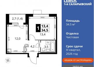 Продажа 1-комнатной квартиры, 34.5 м2, Смоленск, Киевское шоссе, 1