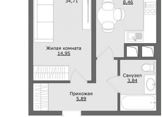 Продам 1-комнатную квартиру, 34.7 м2, Московская область