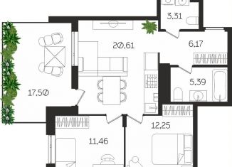 Двухкомнатная квартира на продажу, 64.4 м2, Тула, Центральный территориальный округ