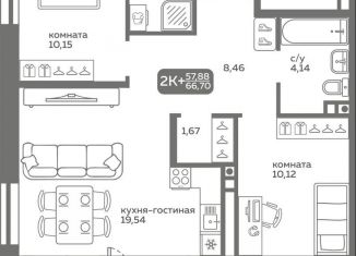 Продаю 2-комнатную квартиру, 57.9 м2, Тюменская область, улица Вадима Бованенко, 10