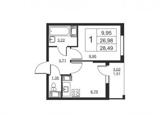 1-комнатная квартира на продажу, 28.5 м2, Ленинградская область