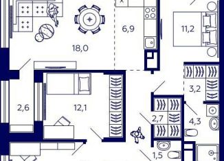 Квартира на продажу со свободной планировкой, 88.3 м2, Уфа, Октябрьский район, улица Энтузиастов, 7