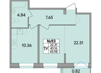 Продам 1-комнатную квартиру, 46 м2, Ленинградская область