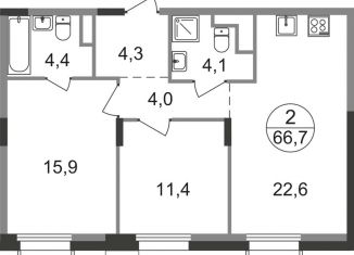 Продаю 2-комнатную квартиру, 66.7 м2, Московская область