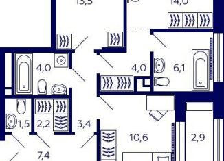 Продам квартиру со свободной планировкой, 94.7 м2, Уфа, Октябрьский район, улица Энтузиастов, 7