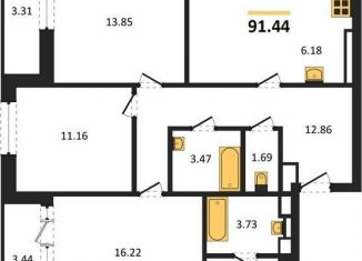 Трехкомнатная квартира на продажу, 91.4 м2, Новосибирск, 1-я Грузинская улица, 32/5