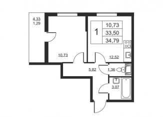 Продам 1-ком. квартиру, 34.8 м2, Ленинградская область