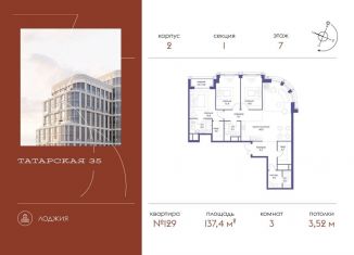 Трехкомнатная квартира на продажу, 137.4 м2, Москва, Большая Татарская улица, 35с20-21