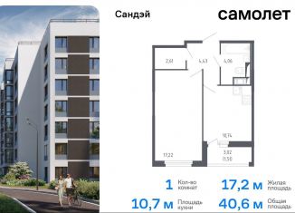 Продажа 1-ком. квартиры, 40.6 м2, Санкт-Петербург, муниципальный округ Константиновское, жилой комплекс Сандэй, 7.2