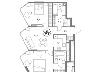 Продажа 2-комнатной квартиры, 83.2 м2, Москва, Шлюзовая набережная, 2/1с1