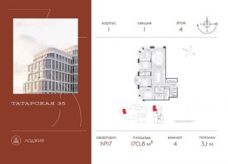 Продаю четырехкомнатную квартиру, 170.8 м2, Москва, метро Новокузнецкая, Большая Татарская улица, 35с6