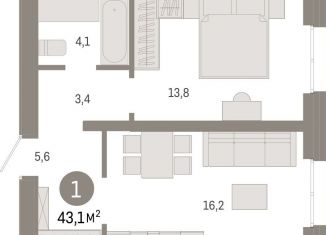 Продаю 1-комнатную квартиру, 43 м2, Екатеринбург, метро Ботаническая