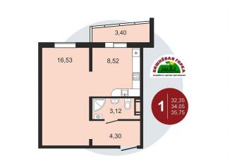 Продам однокомнатную квартиру, 35.9 м2, посёлок Западный, улица имени Генерала Костицына, 47