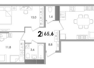 Продаю 2-ком. квартиру, 65.8 м2, деревня Батино, улица Сергея Есенина, 15