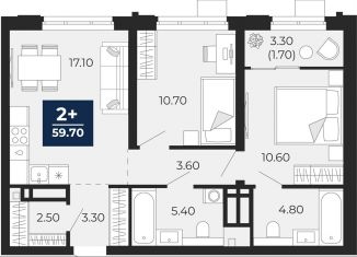 2-ком. квартира на продажу, 59.7 м2, Тюмень