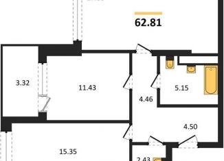 Двухкомнатная квартира на продажу, 62.8 м2, Воронеж, Железнодорожный район, набережная Чуева, 7