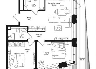 Продается двухкомнатная квартира, 58.9 м2, Москва, улица Маршала Бирюзова, 1к1, метро Октябрьское поле