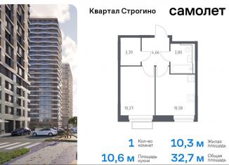 Продажа однокомнатной квартиры, 32.7 м2, Московская область, жилой комплекс Квартал Строгино, к2