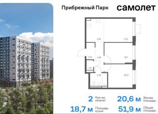 Продам 2-комнатную квартиру, 51.9 м2, Московская область, жилой комплекс Прибрежный Парк, 7.2