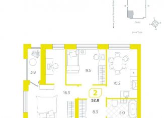 Продажа 2-ком. квартиры, 52.8 м2, Тюмень, улица Евгения Войнова, 3