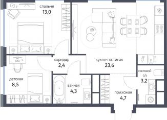 Продам 3-комнатную квартиру, 59.7 м2, Москва, Тагильская улица, 4В, ЖК Сиреневый парк