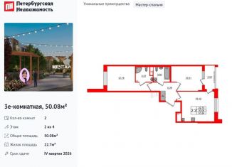 Продаю 2-ком. квартиру, 50.1 м2, посёлок Шушары