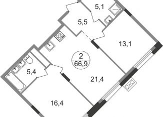 Продажа 2-комнатной квартиры, 66.9 м2, Московская область