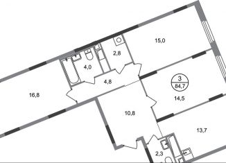 Продаю трехкомнатную квартиру, 84.7 м2, Москва, деревня Рассказовка, 2