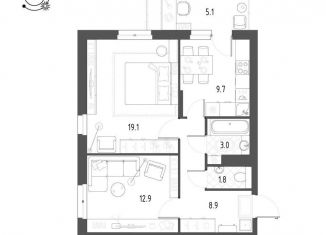 Продажа 2-комнатной квартиры, 56.9 м2, Тюмень, Профсоюзная улица, 49