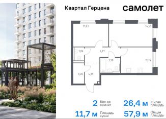 Продаю двухкомнатную квартиру, 57.9 м2, Москва, жилой комплекс Квартал Герцена, к2, метро Домодедовская