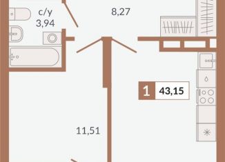 1-комнатная квартира на продажу, 43.2 м2, Свердловская область