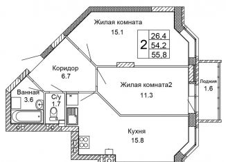 Продам 2-ком. квартиру, 55.8 м2, Волгоград, Кировский район, улица 70-летия Победы, 21