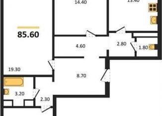 Продаю трехкомнатную квартиру, 85.6 м2, село Ямное, улица Генерала Черткова, 2