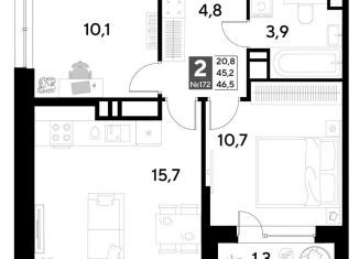 Продажа 2-ком. квартиры, 46.5 м2, Омск