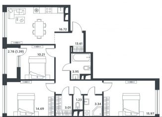 Продажа 3-ком. квартиры, 83.1 м2, поселок Отрадное, Лесная улица, к27