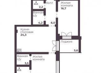 Продаю 2-комнатную квартиру, 74.1 м2, Челябинск