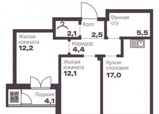 Двухкомнатная квартира на продажу, 55.8 м2, Челябинск, проспект Ленина, 19В, Тракторозаводский район