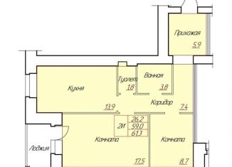 Продаю 2-ком. квартиру, 61.3 м2, Череповец