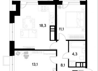 Продаю 2-комнатную квартиру, 58.1 м2, Омск