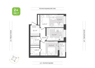 Продаю 2-ком. квартиру, 58.7 м2, Ижевск, ЖК Парк-Квартал Атмосфера, улица Холмогорова, 109