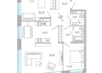 Продаю 2-комнатную квартиру, 88.6 м2, Санкт-Петербург, Приморский район, набережная Чёрной речки, 1