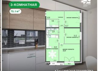 Трехкомнатная квартира на продажу, 75.1 м2, Пензенская область, улица Яшиной, 6