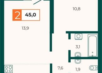 Продается двухкомнатная квартира, 45 м2, Свердловская область, Отрадная улица, с1/2