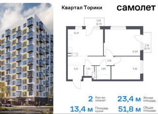 Продается двухкомнатная квартира, 51.8 м2, Виллозское городское поселение, жилой комплекс Квартал Торики, к1.1