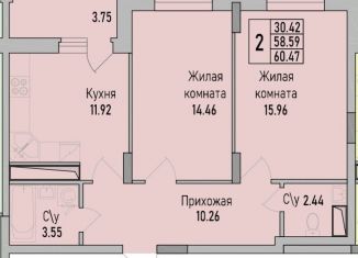 Продаю двухкомнатную квартиру, 60.5 м2, Воронеж, проспект Труда, 139к2